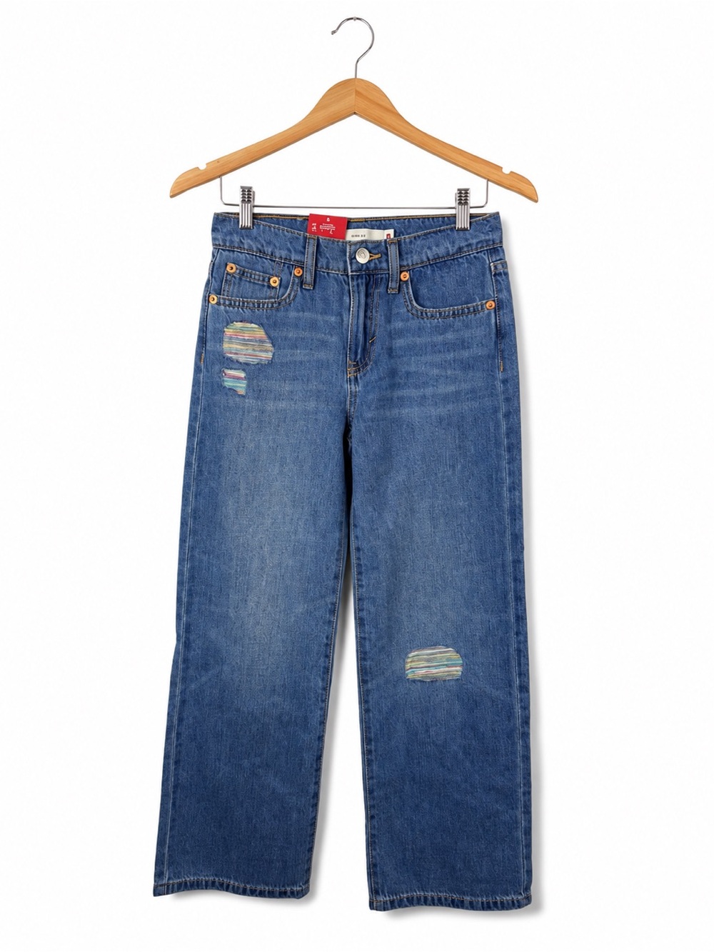 Levi’s Kids 511 Straight Leg Jeans Size 8 Medium Wash Boho Baggy Patch Denim NWT